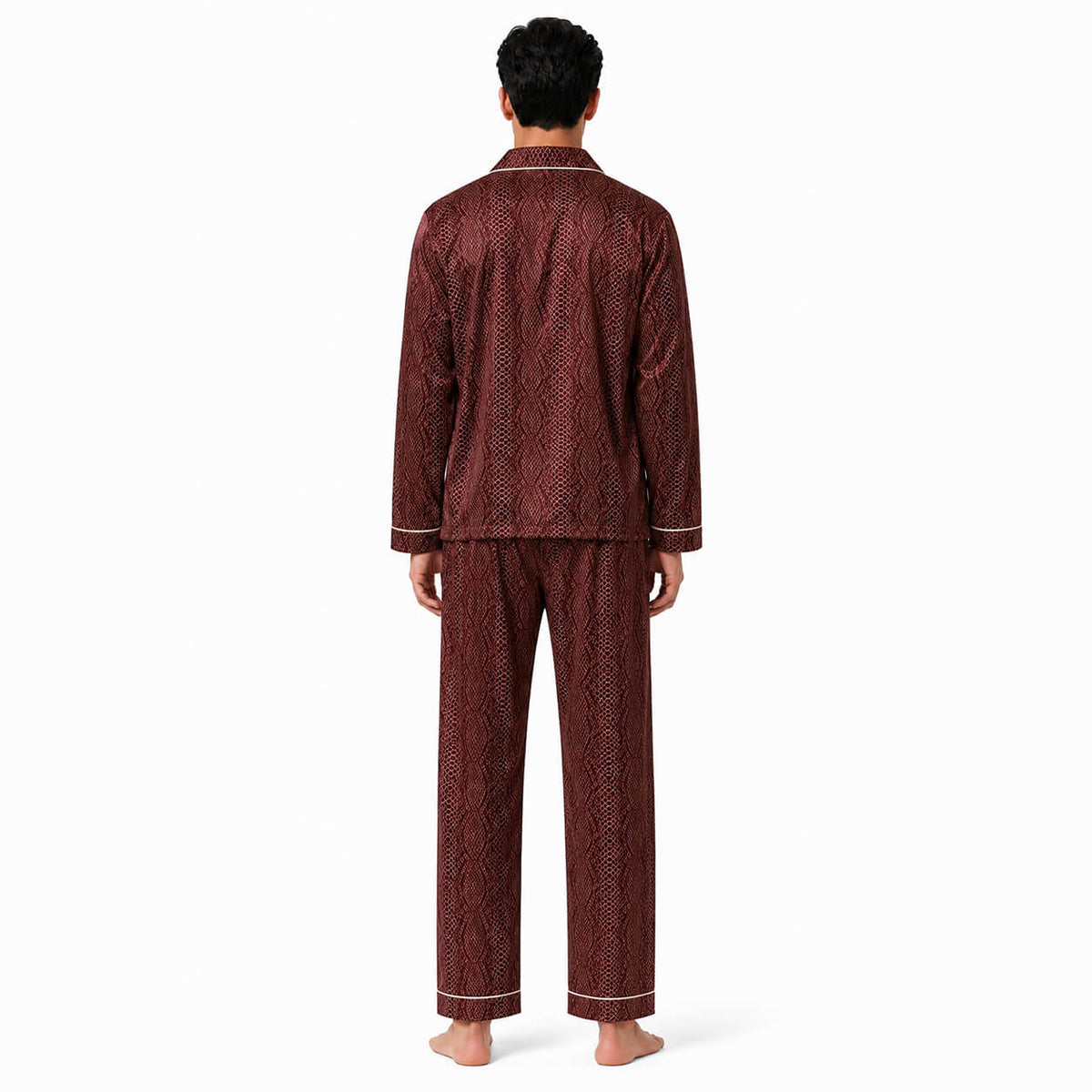 Men's Burgundy Python Satin Pajama Set