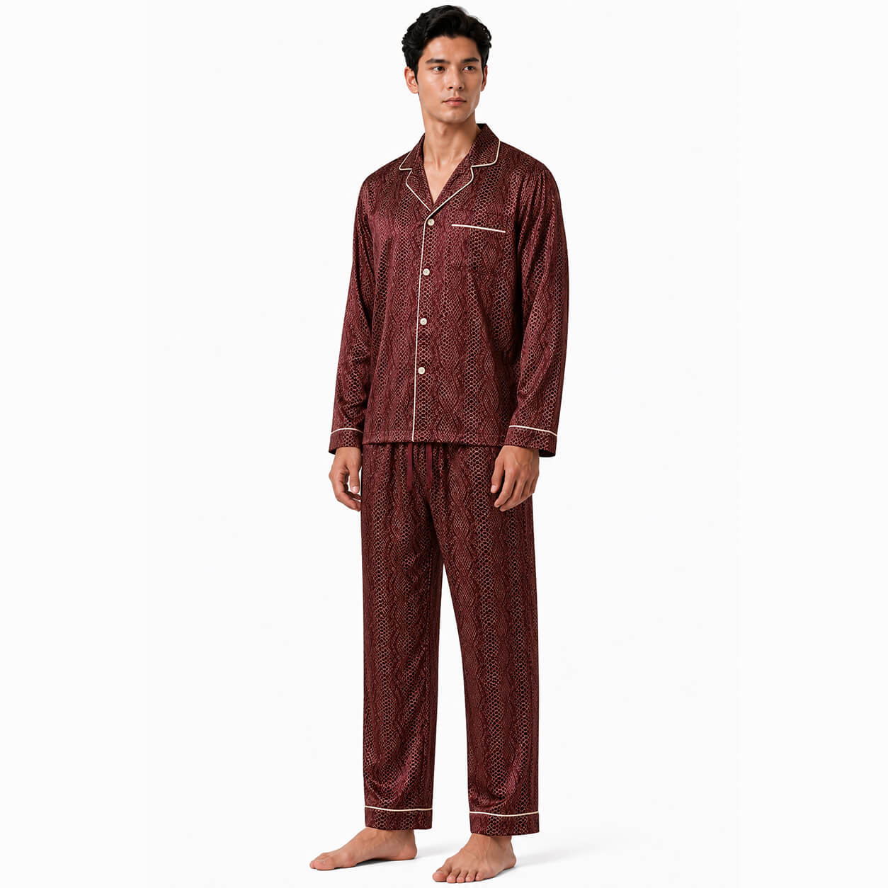 Men's Burgundy Python Satin Pajama Set