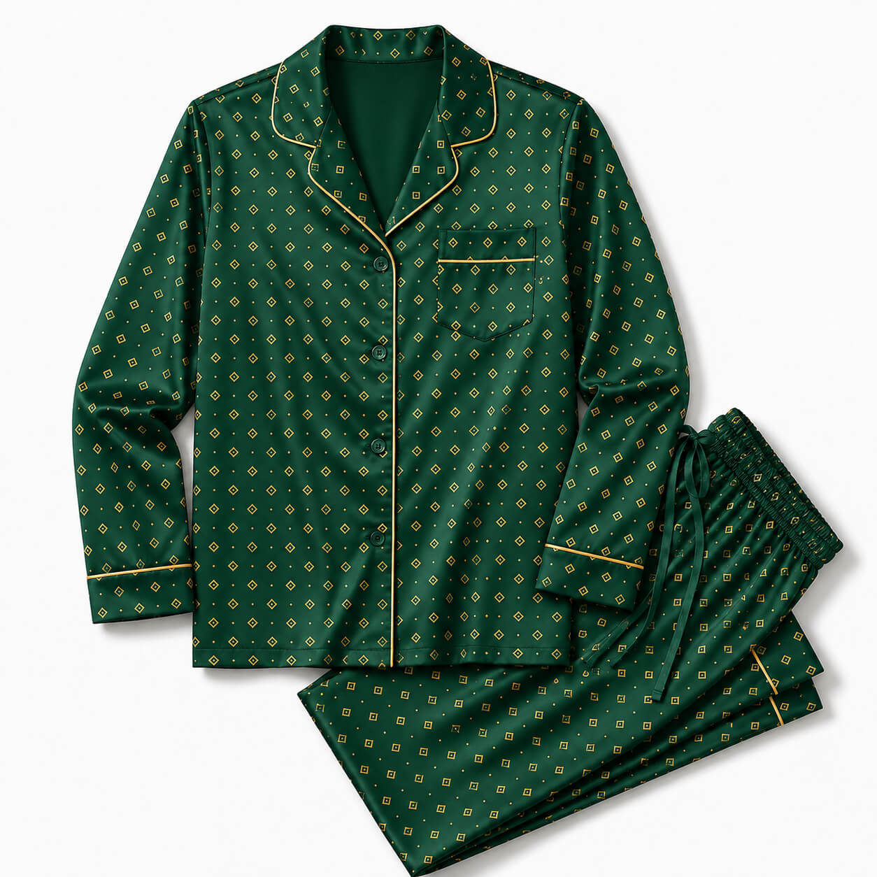 Men's Emerald Foulard Satin Pajama Set