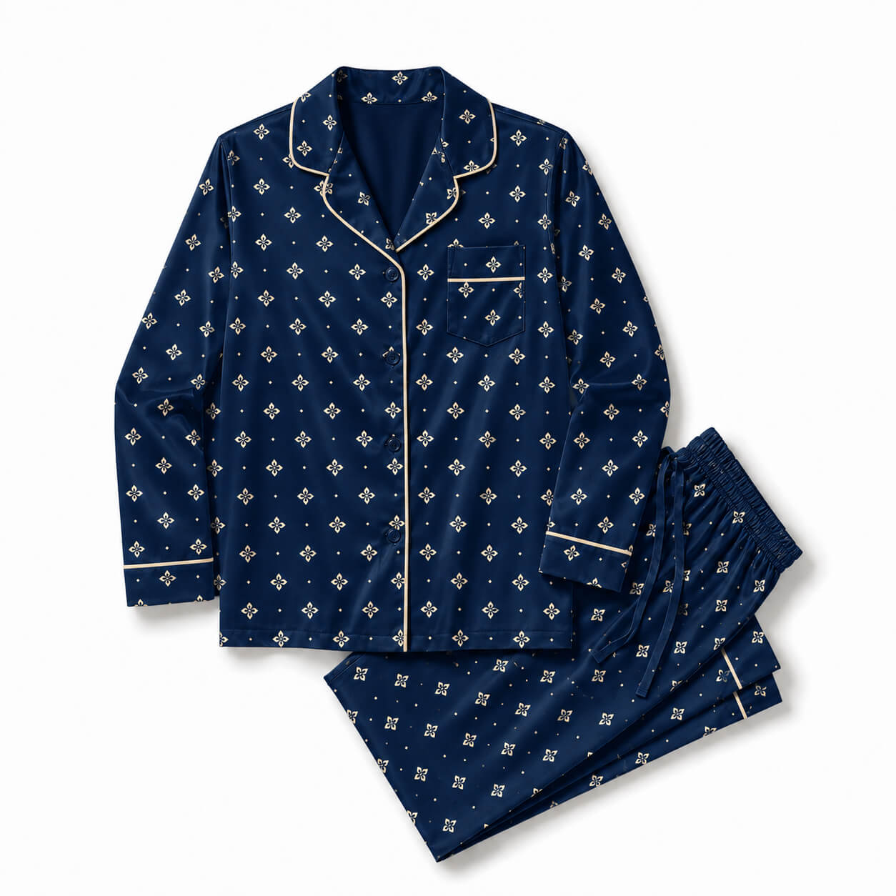 Men's Navy Foulard Satin Pajama Set
