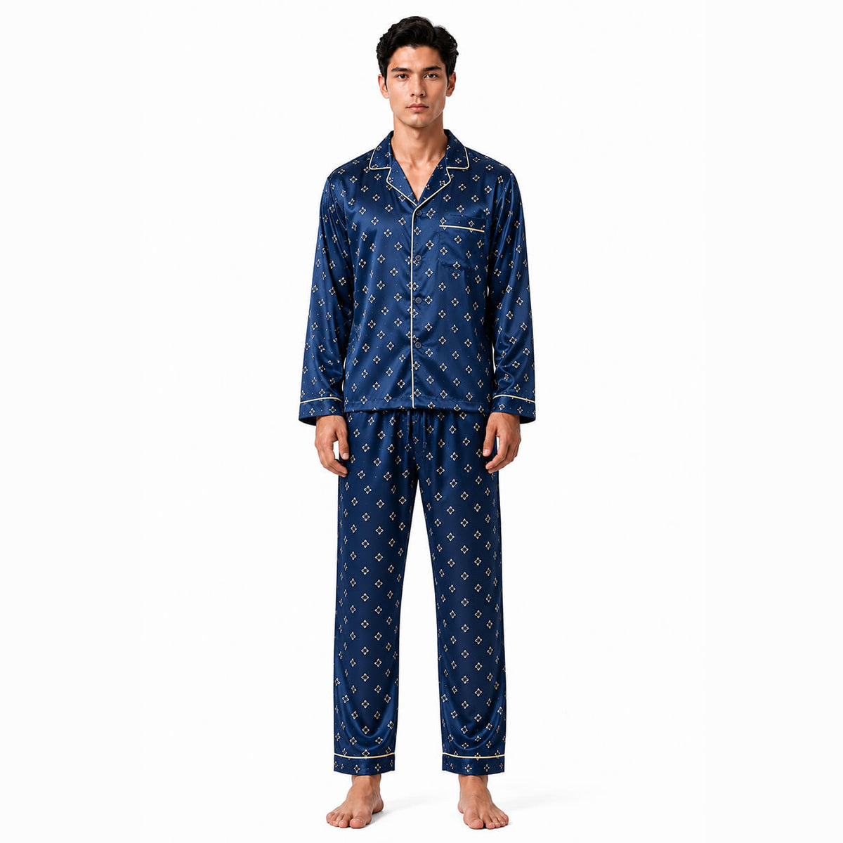 Men's Navy Foulard Satin Pajama Set