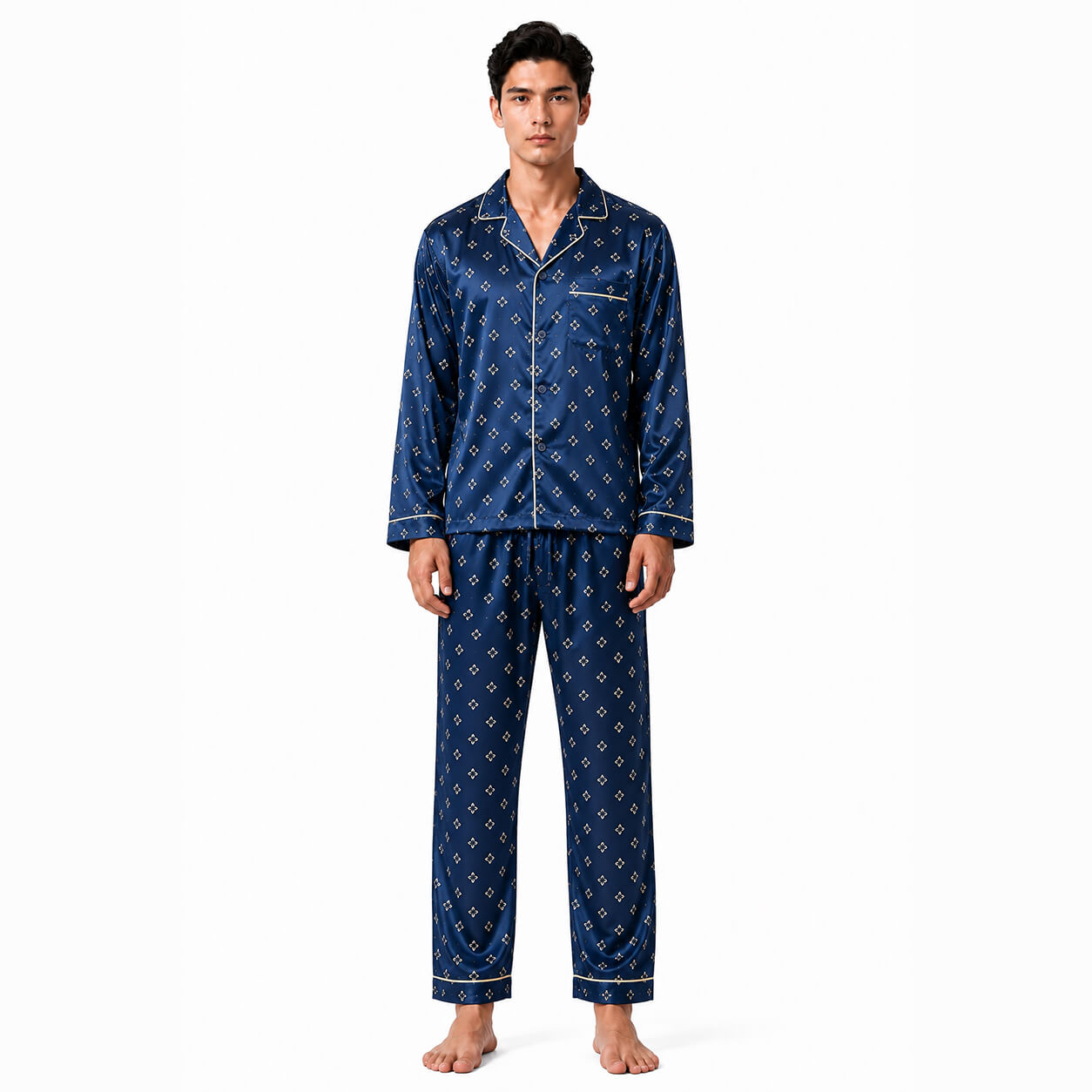 Men's Navy Foulard Satin Pajama Set