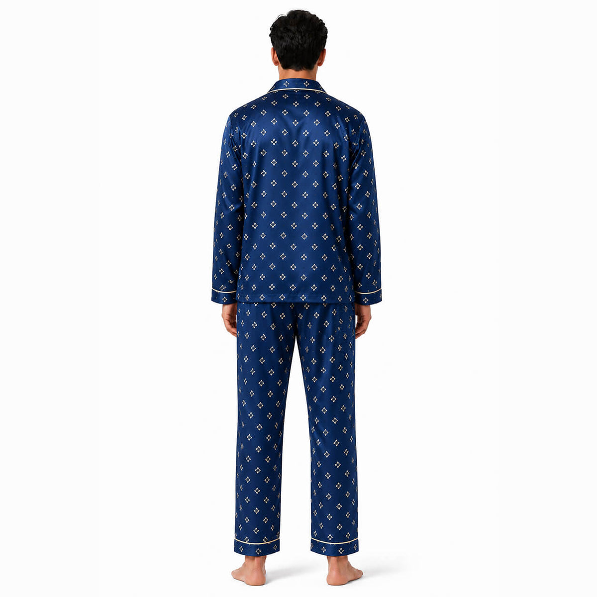 Men's Navy Foulard Satin Pajama Set