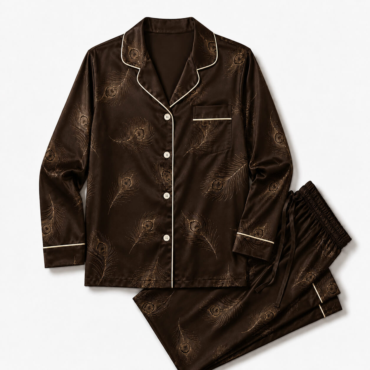 Men's Peacock Feather Print Satin Pajama Set