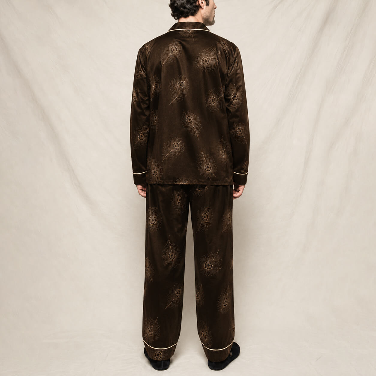 Men's Peacock Feather Print Satin Pajama Set