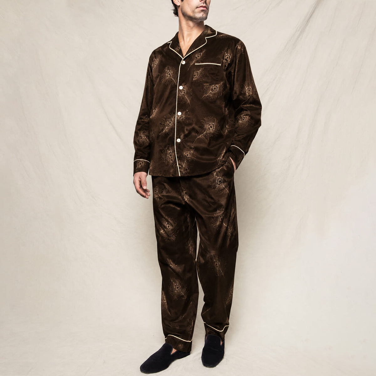 Men's Peacock Feather Print Satin Pajama Set