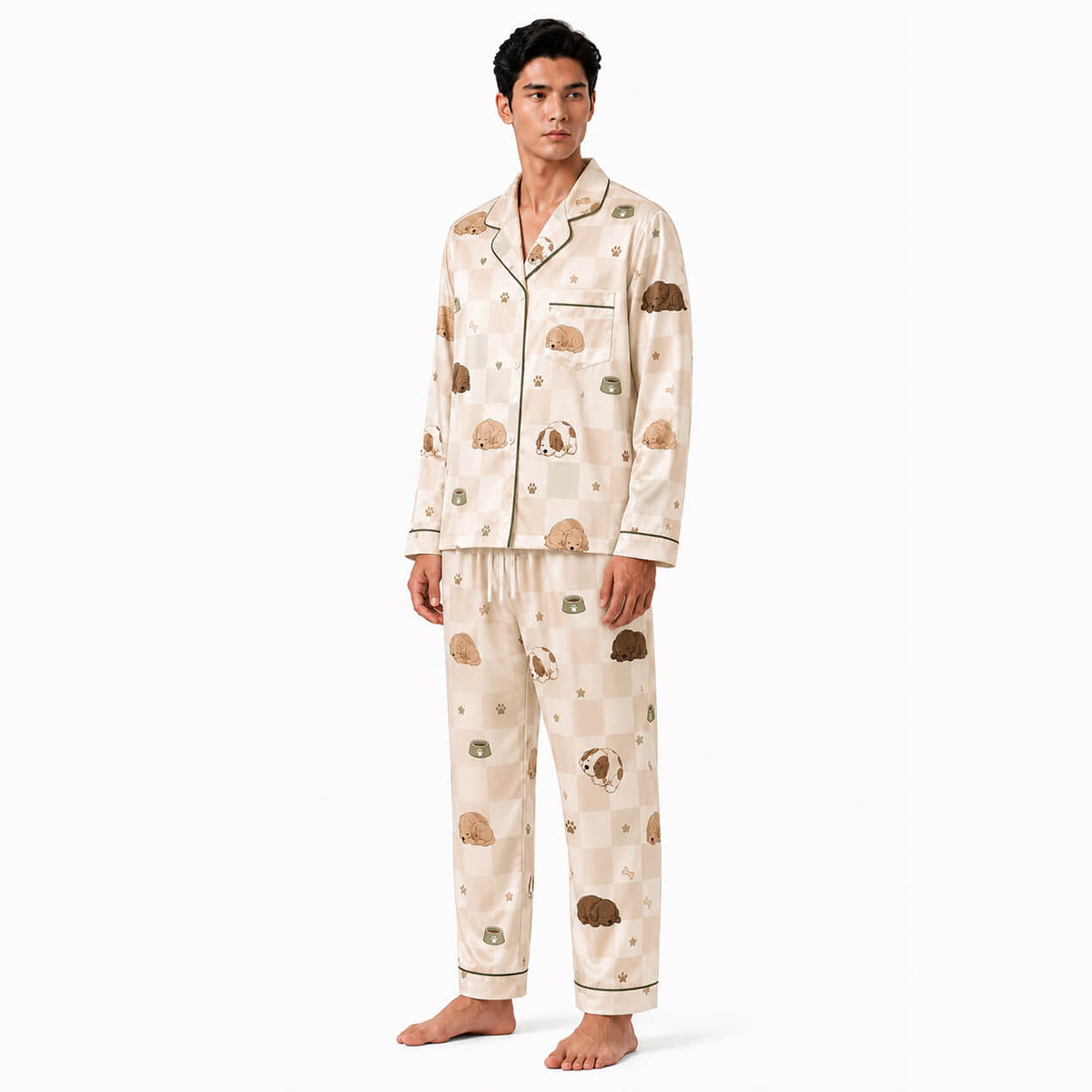 Men's Puppy Dream Satin Pajama Set