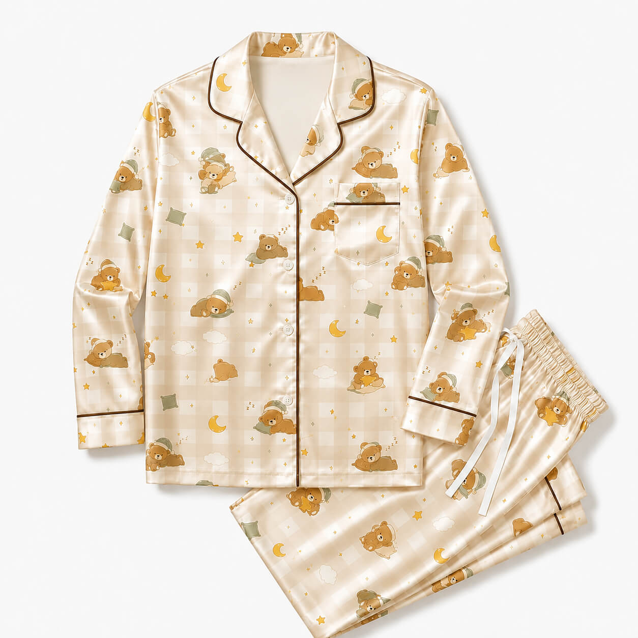Men's Sleepy Bear Satin Pajama Set