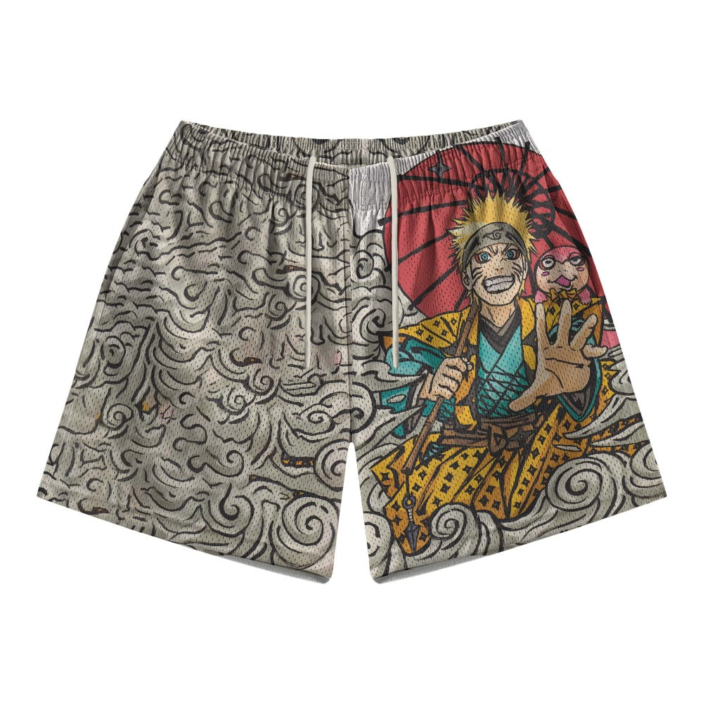 Anime Clown Face Brushed Mesh shorts