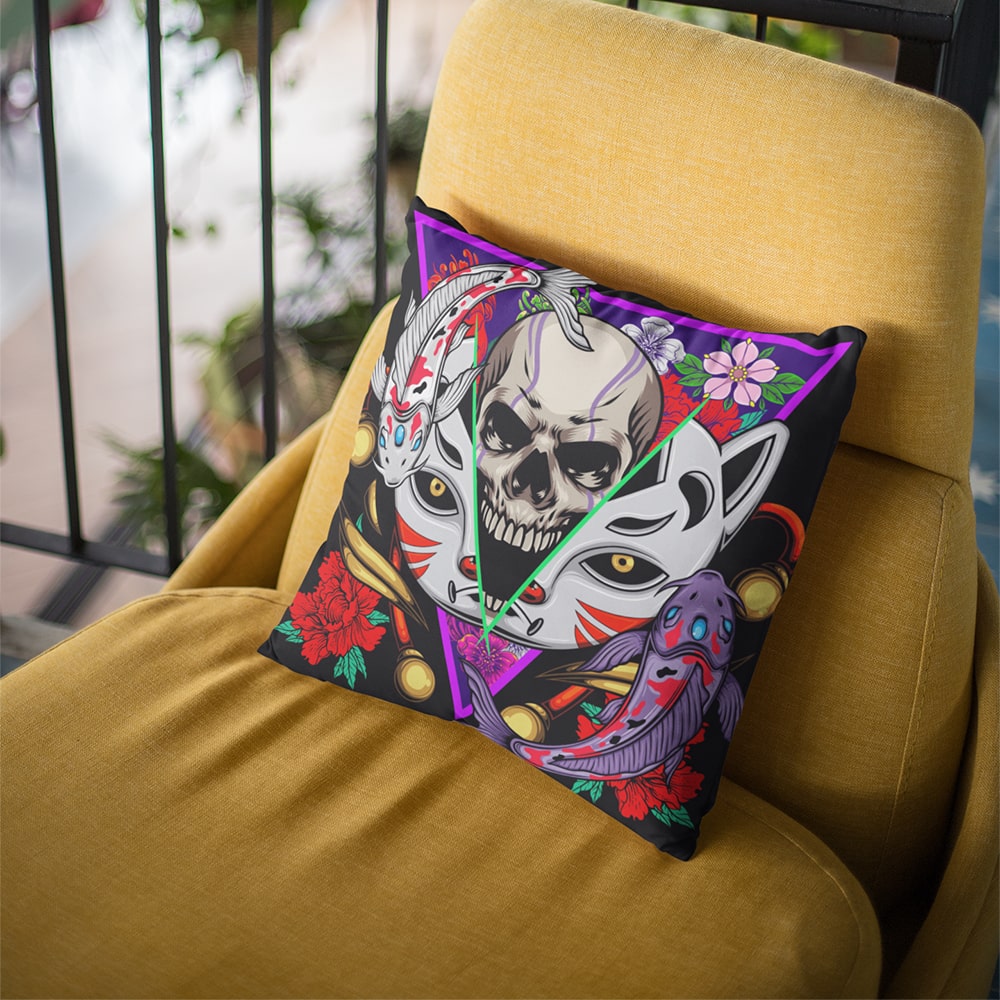 Ninja skeliton Mask black Throw Pillow