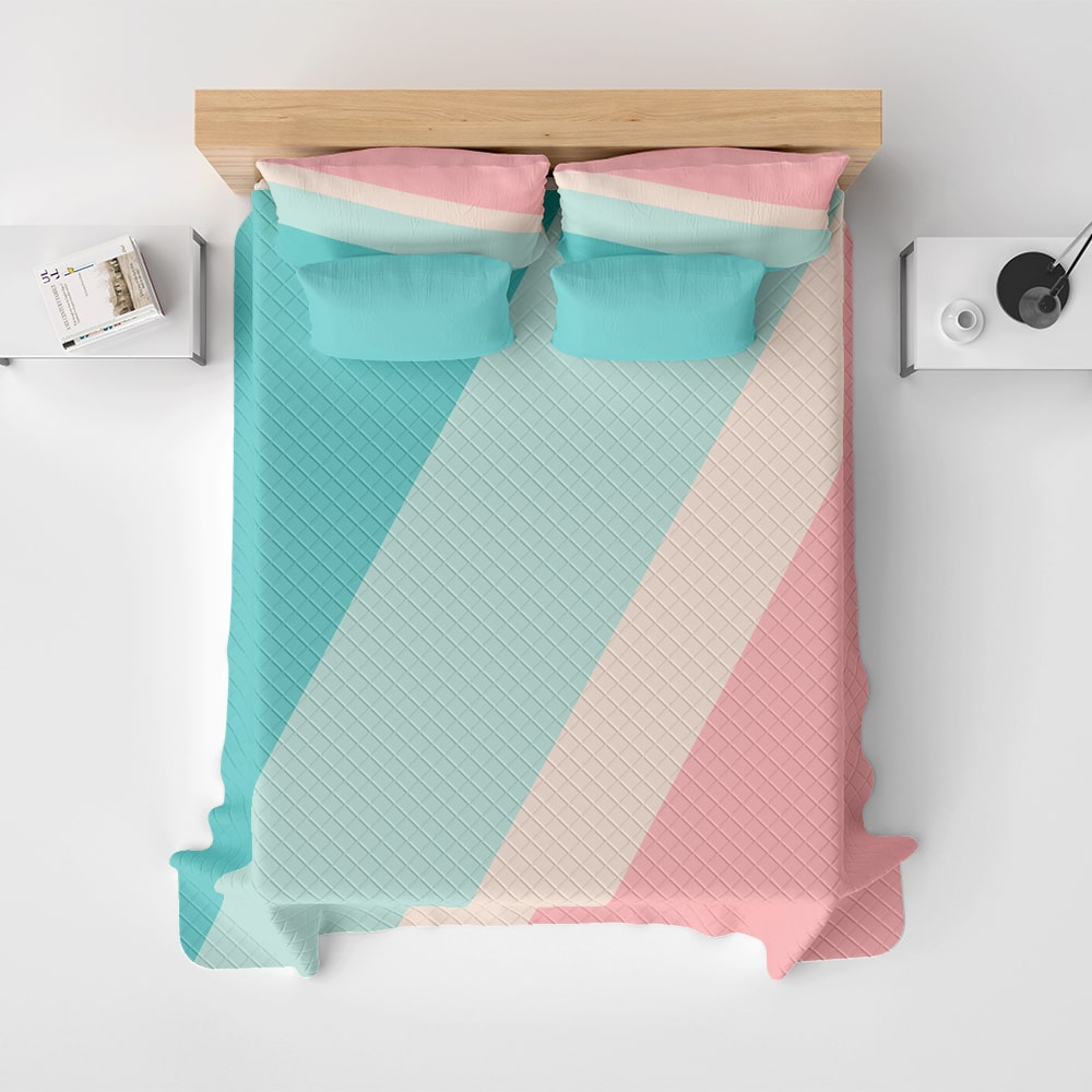 Pastel Pink And Blue Tail Stripes Quilt Bedding