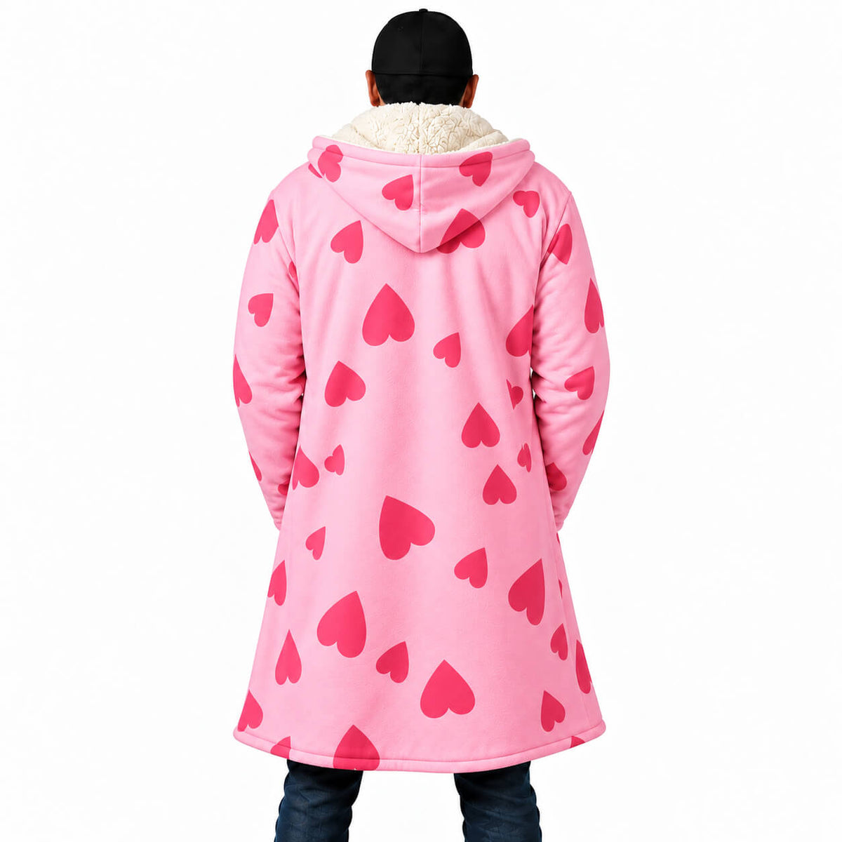 Pink Heart Hooded Cloak Coat