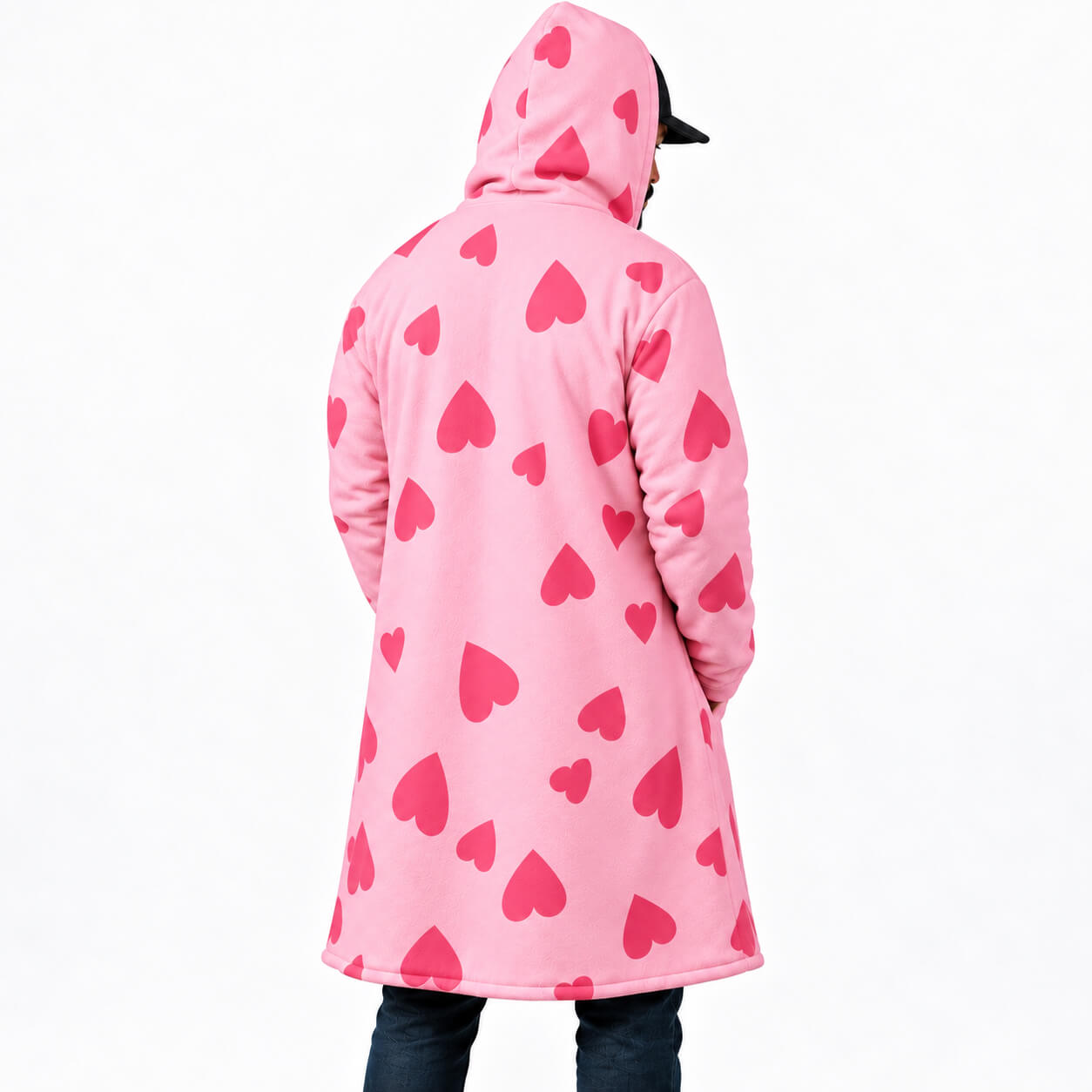 Pink Heart Hooded Cloak Coat