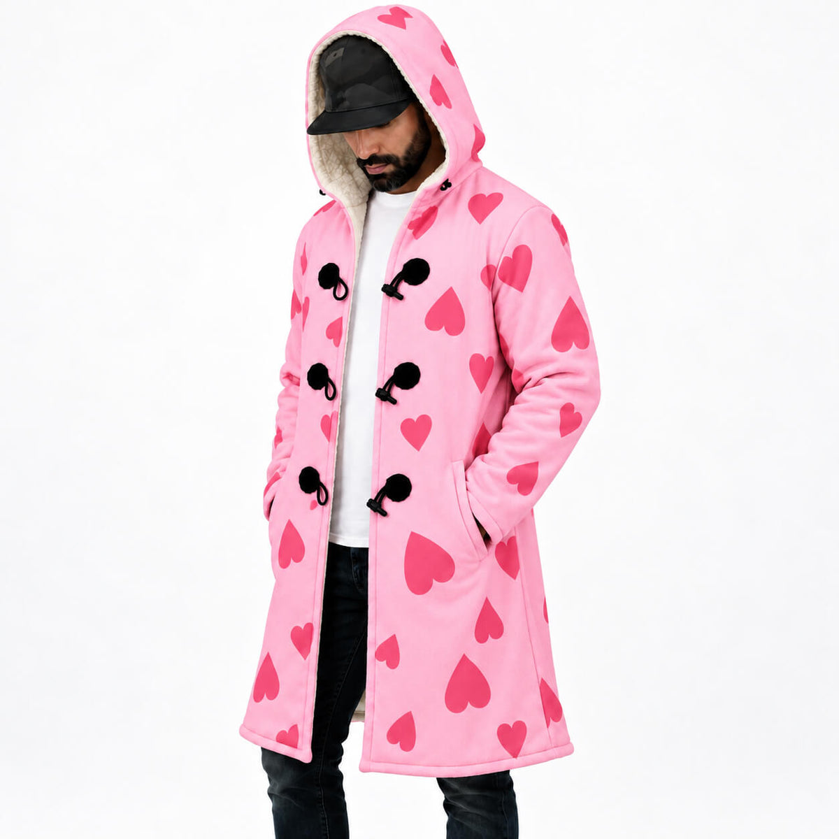 Pink Heart Hooded Cloak Coat