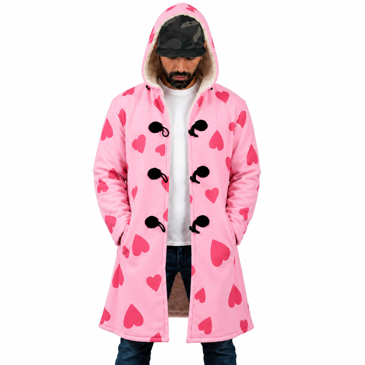 Pink Heart Hooded Cloak Coat
