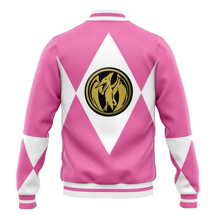 Pink Rangers Varsity Baseball Jacket