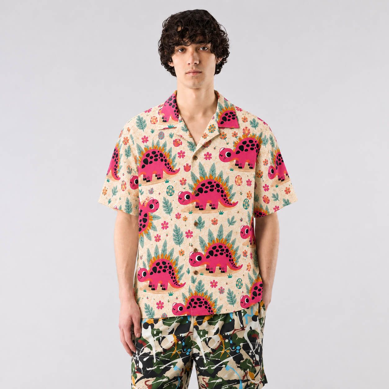 Pink Stegosaurus Hawaiian Shirt