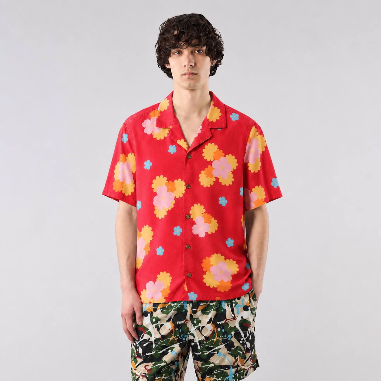 Retro Floral Button-Up Hawaiian Shirt