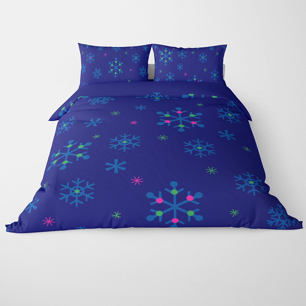 Snowflakes Blues Modern Pattern Stitched Duvet Cover Bedding