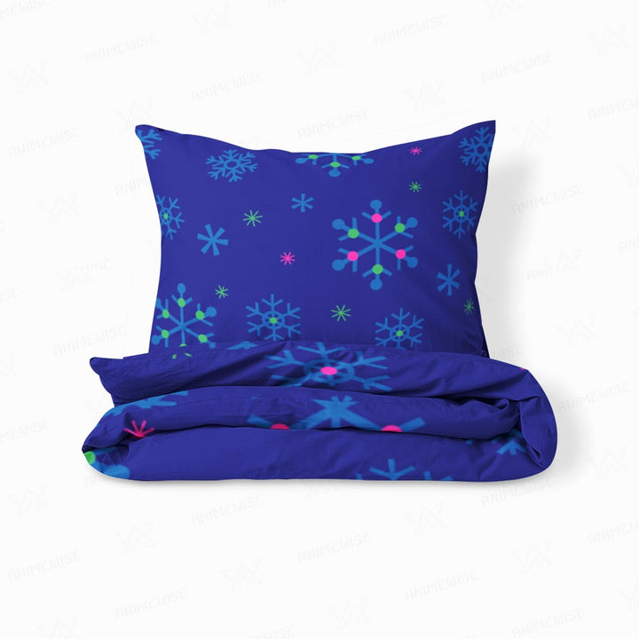 Snowflakes Blues Modern Pattern Stitched Comforter Set Bedding