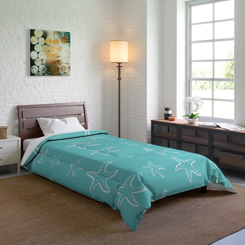 Star Fish Brshed Exquisite Microfiber Printed Comforter Set Bedding