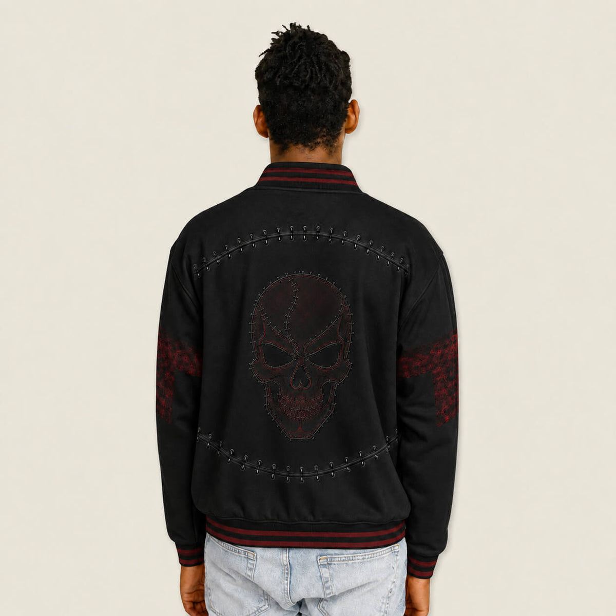 Stitched Phantom Skull Varsity Jacket