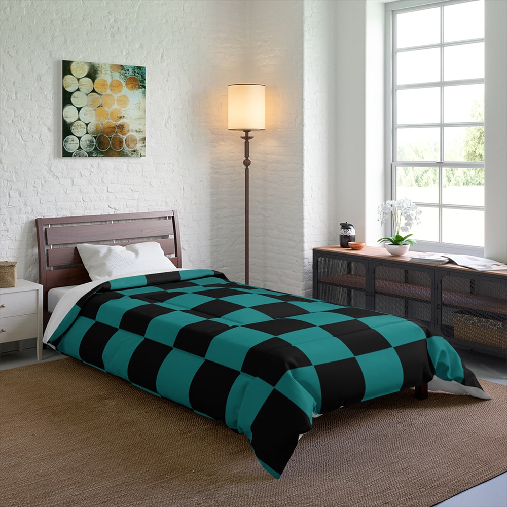 Kimetsu Classic Green Check Pattern Comforter Bedding