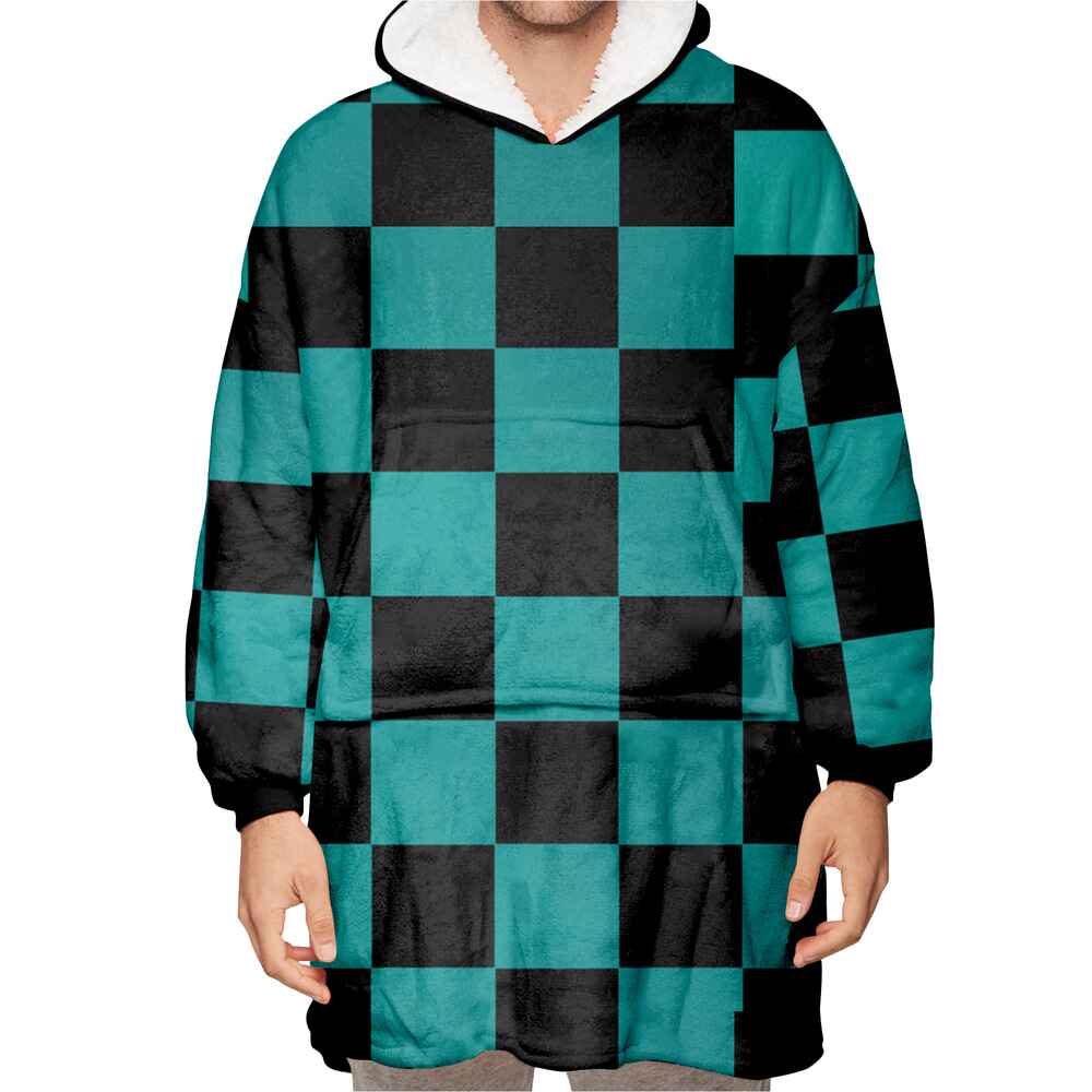 kimetsu na Classic Green Check Blanket Hoodie