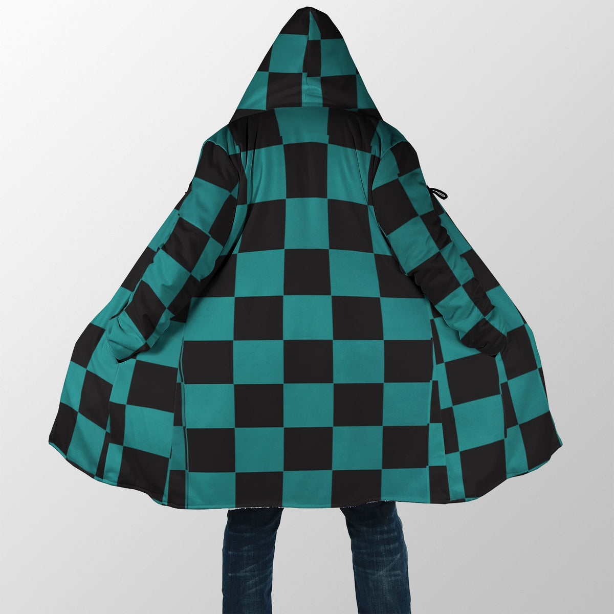 DS Check Pattern Hooded Cloak Coat