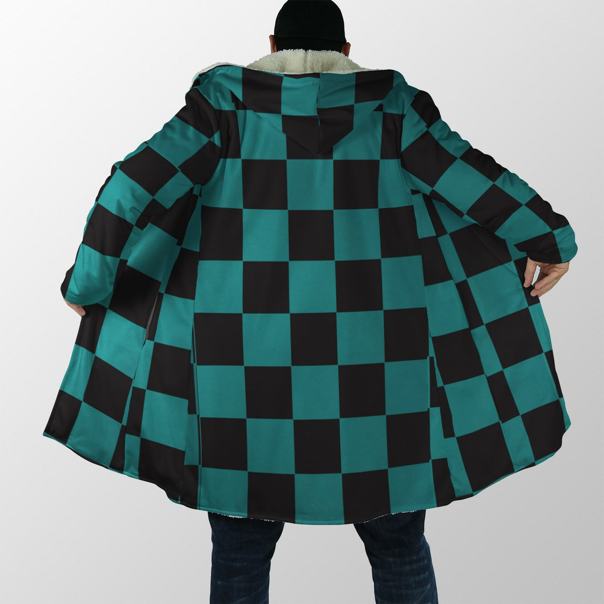 DS Check Pattern Hooded Cloak Coat