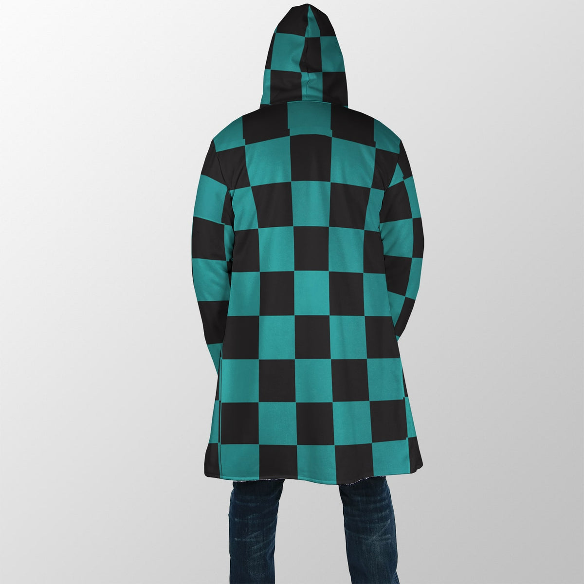 DS Check Pattern Hooded Cloak Coat