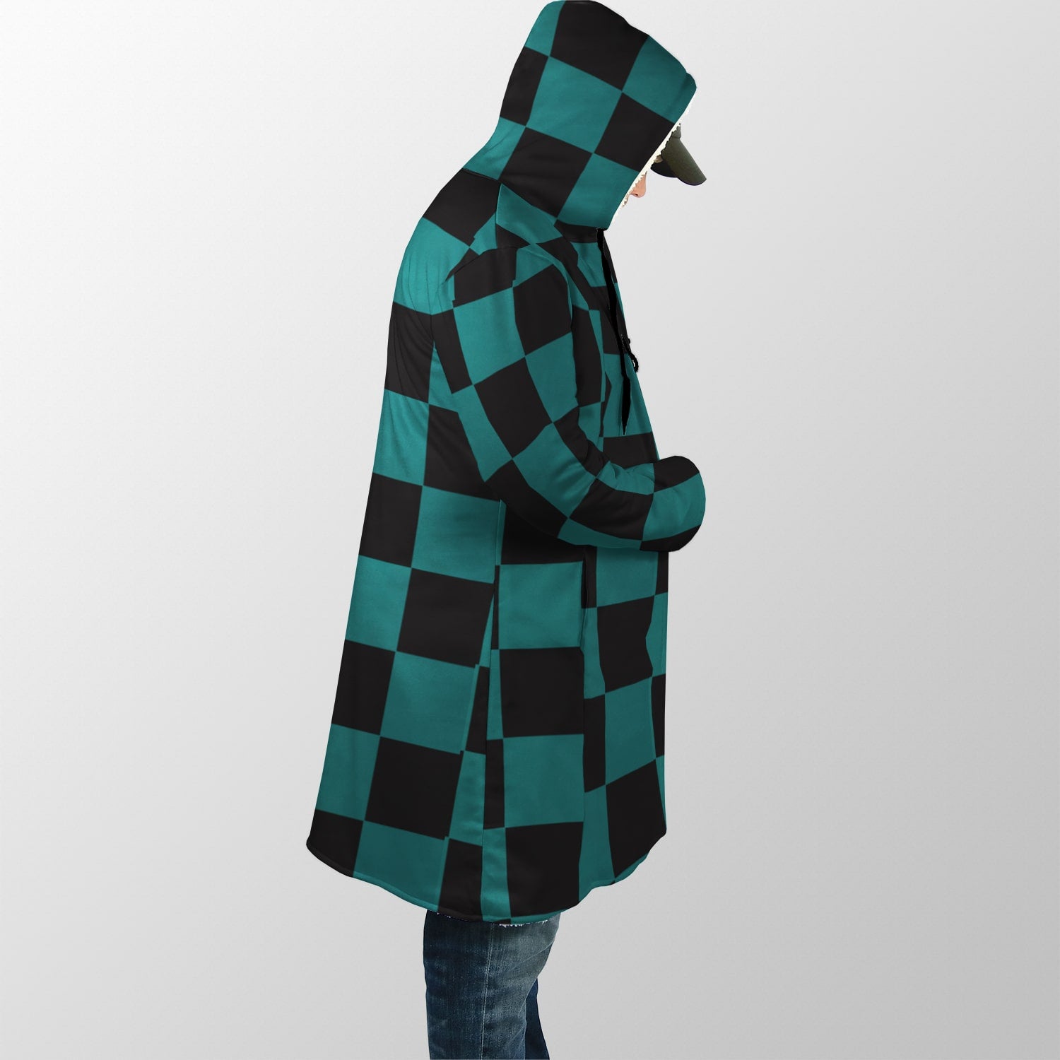DS Check Pattern Hooded Cloak Coat