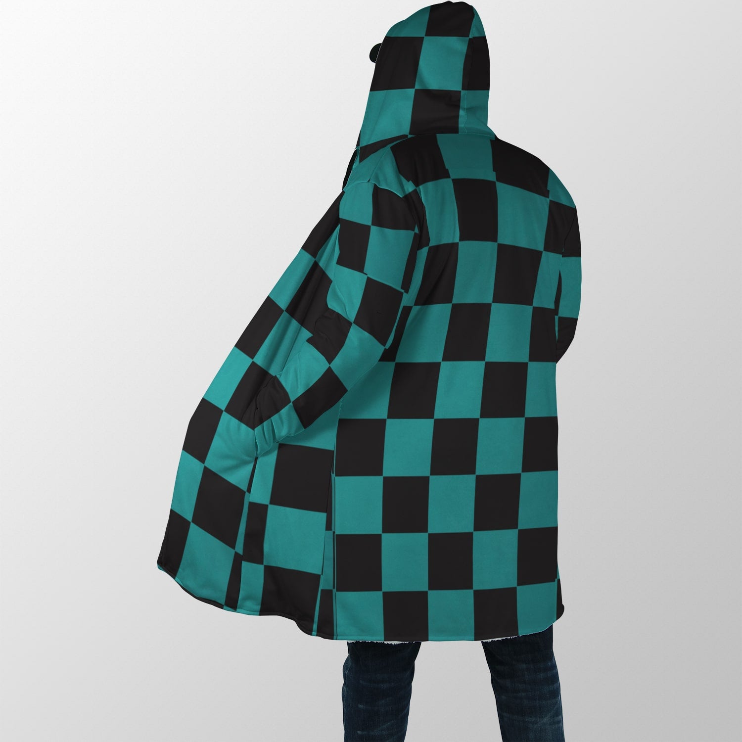 DS Check Pattern Hooded Cloak Coat