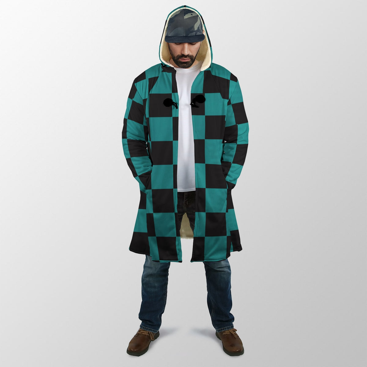 DS Check Pattern Hooded Cloak Coat
