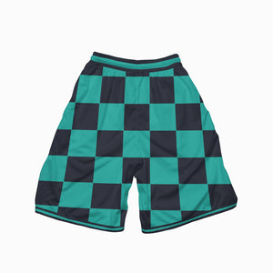 Green Check Pattern Basketball Shorts