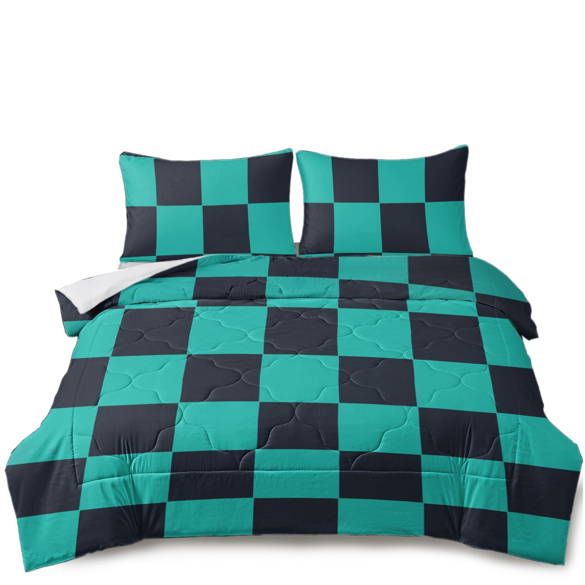 Kimetsu Classic Green Check Pattern Comforter Bedding