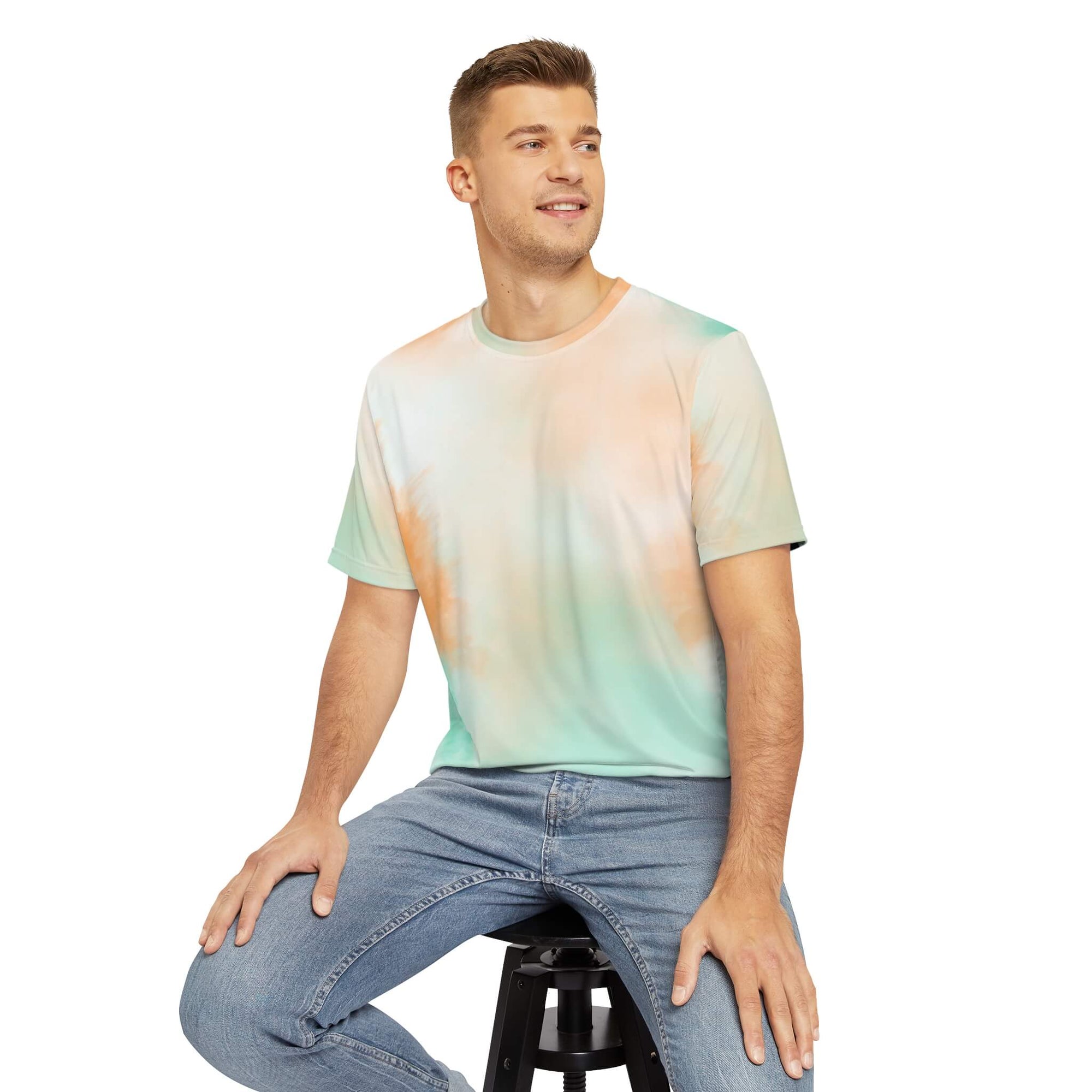 Tie-Dye Peach Green  All Over Brushed T-Shirt