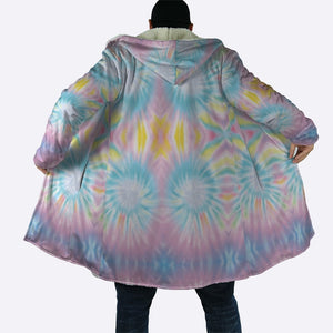 Tie Dye Color Fusion Pattern Hooded Cloak Coat
