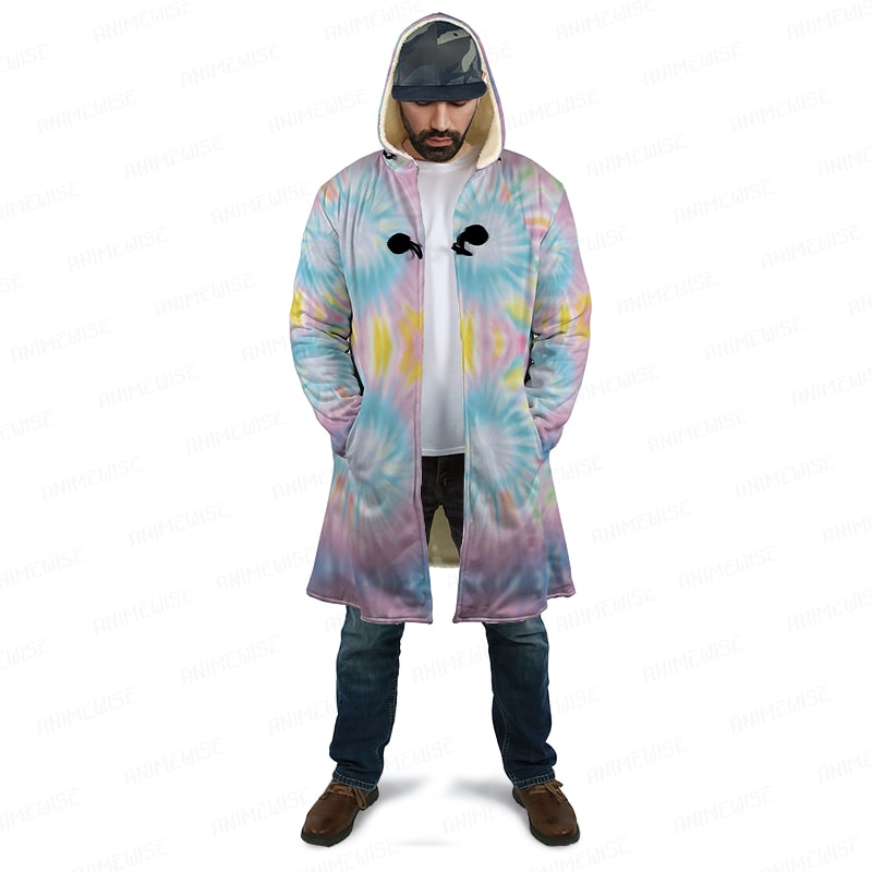 Tie Dye Color Fusion Pattern Hooded Cloak Coat