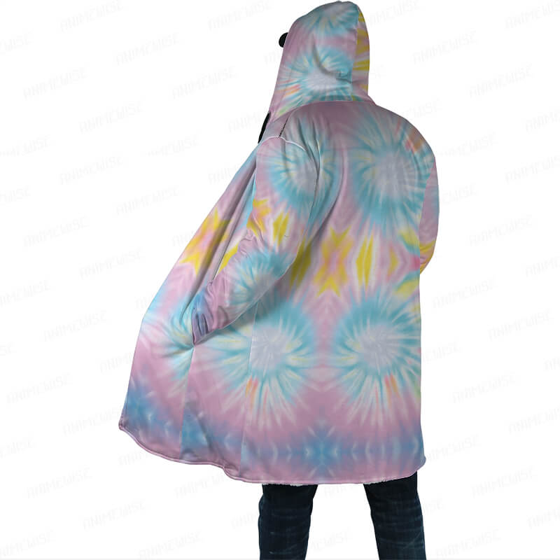 Tie Dye Color Fusion Pattern Hooded Cloak Coat