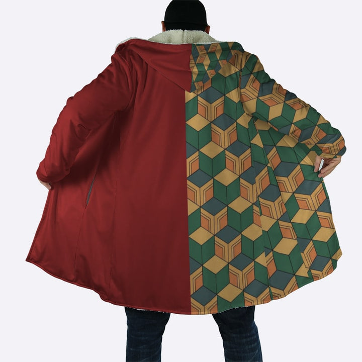 Water Pillar Color Overlap Pattern Hooded Cloak Coat