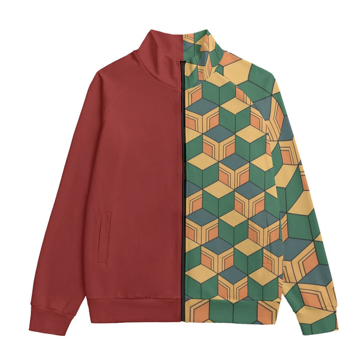 Water Pillar Color Overlap Pattern Collar Up Jacket