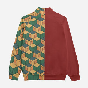 Water Pillar Color Overlap Pattern Collar Up Jacket