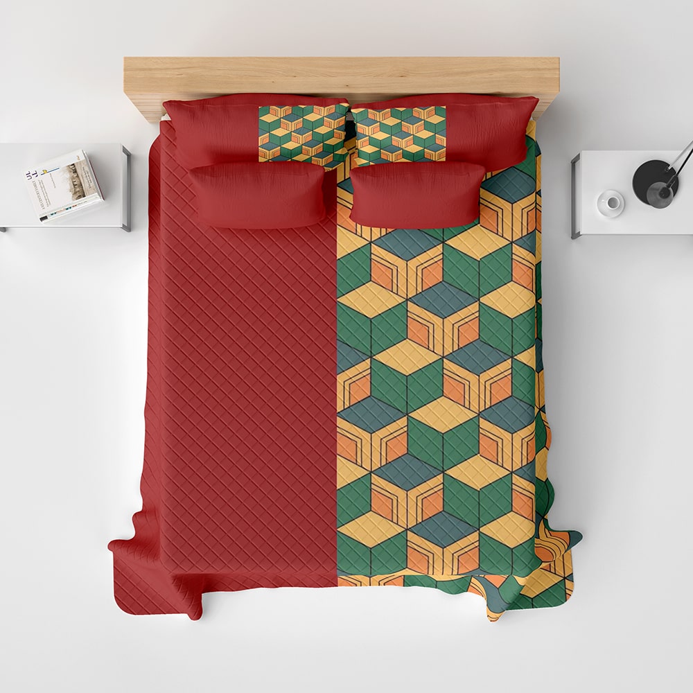 Water Pillar Color Overlap Pattern Bedspread Quilt Set