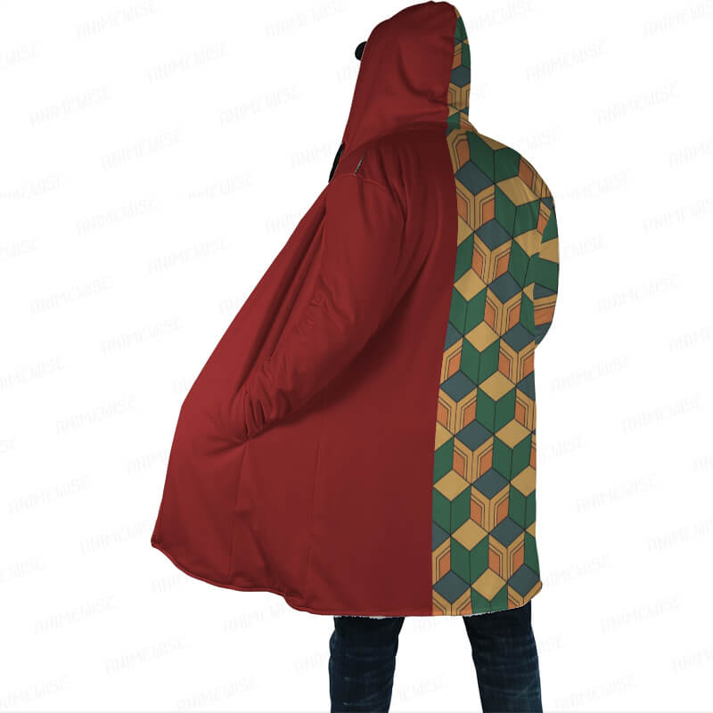 Water Pillar Color Overlap Pattern Hooded Cloak Coat