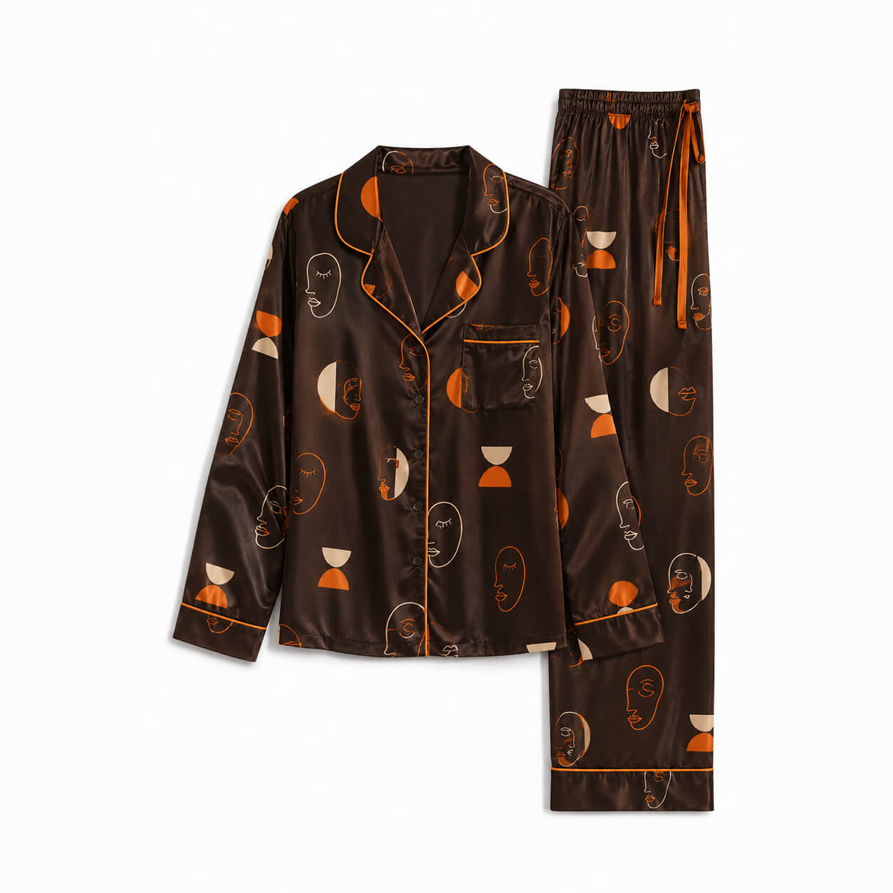 Women's Abstract Faces Satin Pajama Set
