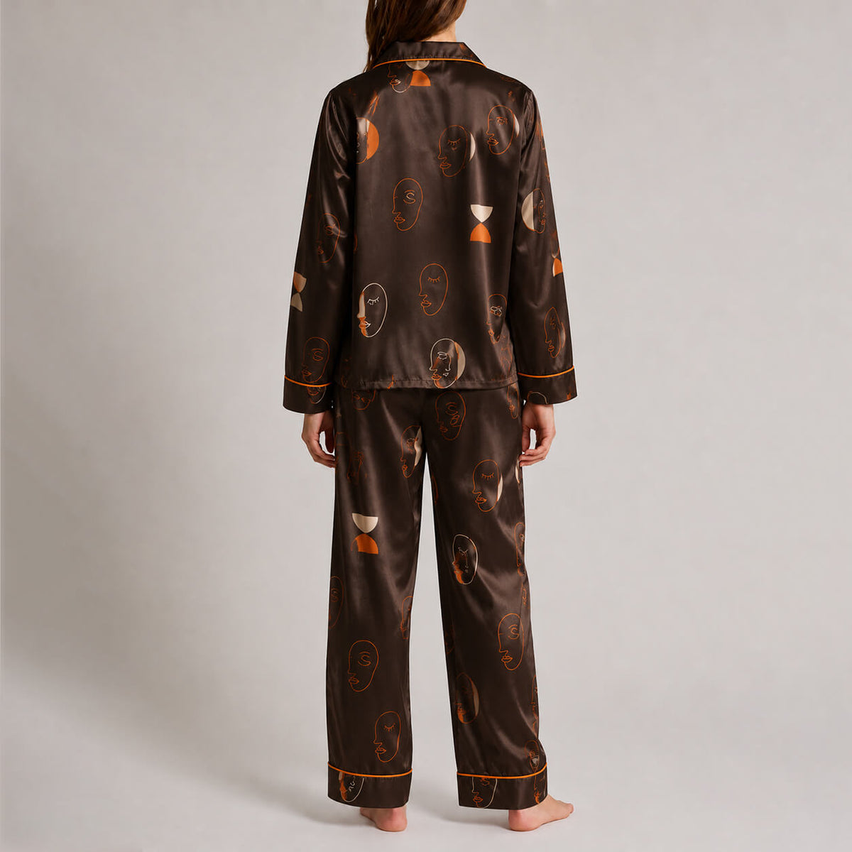 Women's Abstract Faces Satin Pajama Set