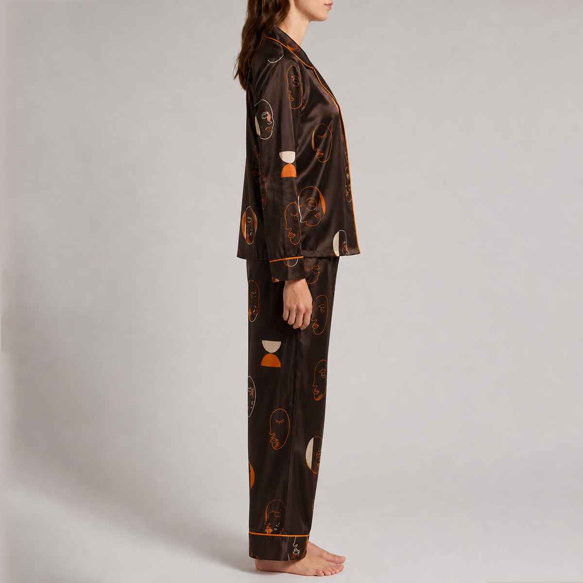 Women's Abstract Faces Satin Pajama Set