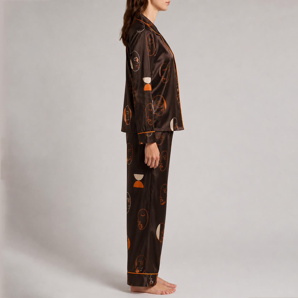 Women's Abstract Faces Satin Pajama Set