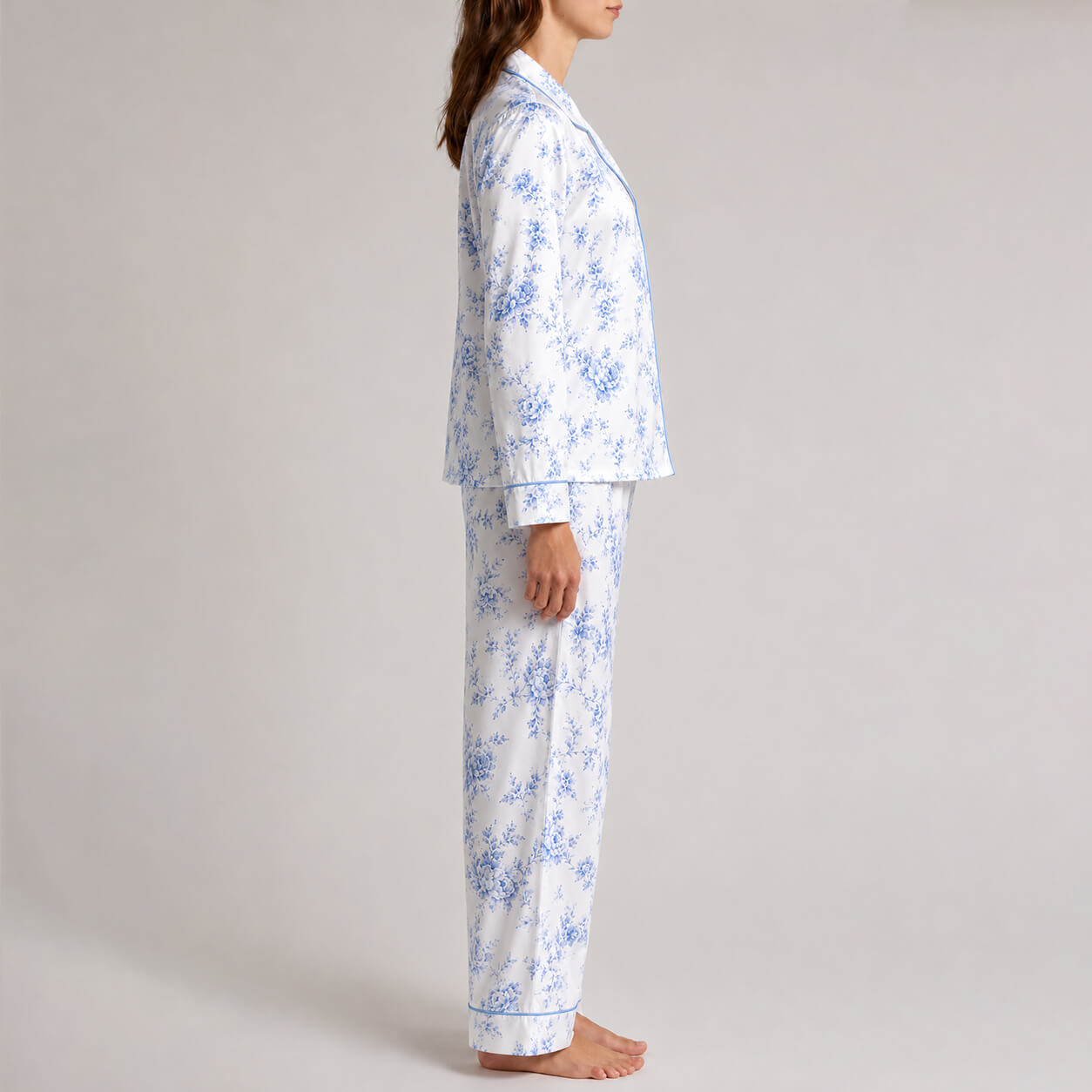 Women's Blue Botanical Satin Pajama Set